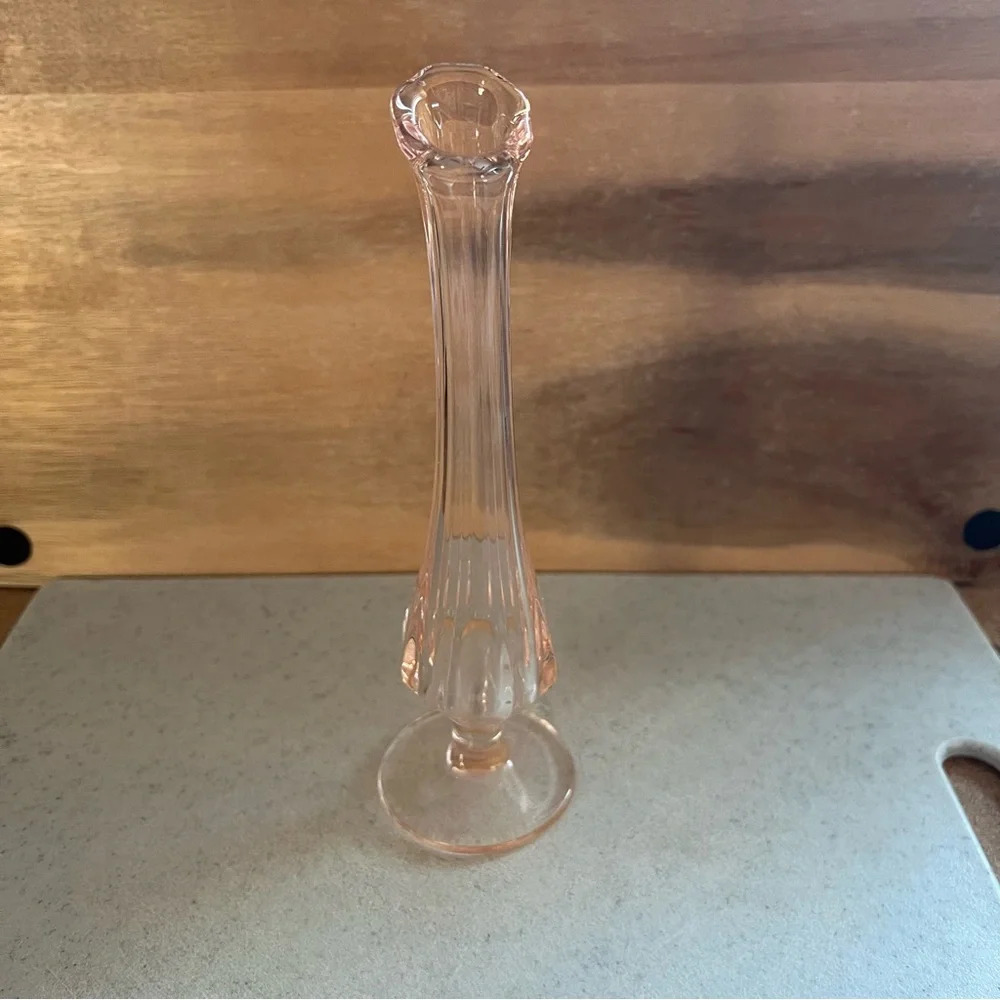 Antique Fenton Blush Pink Depression Ribbed Glass Bud Swung Pedestal Vase MCM